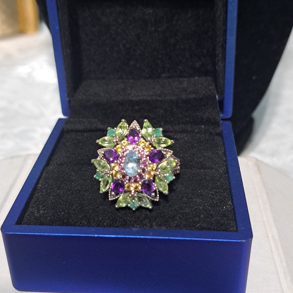 Unheated Oval tourmaline, amethyst, Emerald and topaz 14kwgp over sterling  7.5